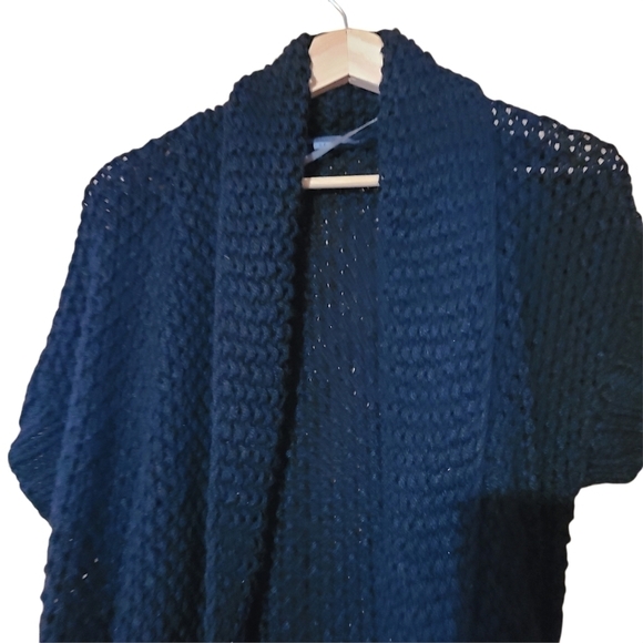 Cassis black short-sleeved wool  long opened cardigan sweater - Picture 6 of 12